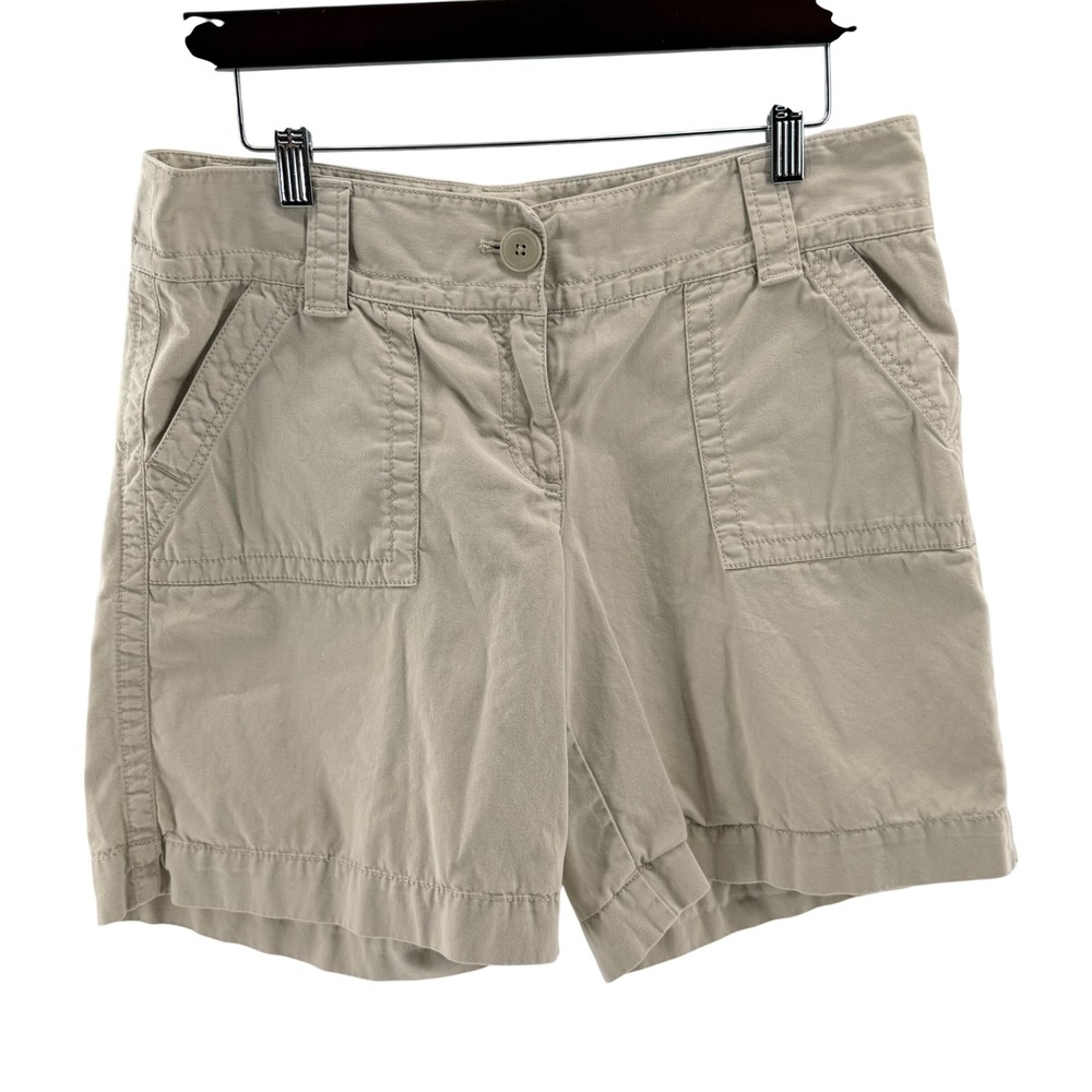 Ann Taylor LOFT Womens 8 Boyfriend Shorts Khaki Tan Cotton Twill Casual Utility